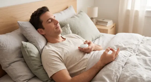 Person lying awake at night